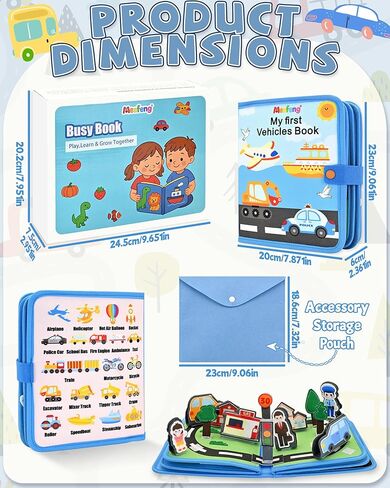 Vehicles Educational Book for Toddlers 1–3, Montessori Quiet Activity & Learning Book with Cars, Trucks & Firefighters, Educational Toy for Early Learning, Travel Toy for Car & Airplane Trips in Kuwait