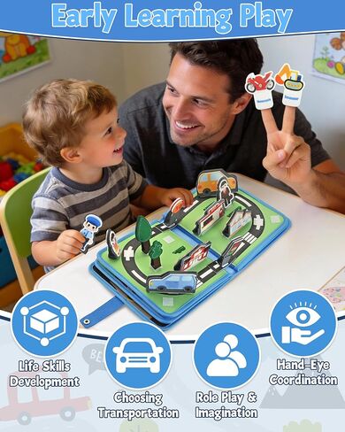 Vehicles Educational Book for Toddlers 1–3, Montessori Quiet Activity & Learning Book with Cars, Trucks & Firefighters, Educational Toy for Early Learning, Travel Toy for Car & Airplane Trips in Kuwait