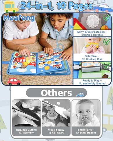 Vehicles Educational Book for Toddlers 1–3, Montessori Quiet Activity & Learning Book with Cars, Trucks & Firefighters, Educational Toy for Early Learning, Travel Toy for Car & Airplane Trips in Kuwait