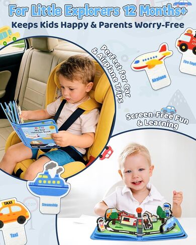 Vehicles Educational Book for Toddlers 1–3, Montessori Quiet Activity & Learning Book with Cars, Trucks & Firefighters, Educational Toy for Early Learning, Travel Toy for Car & Airplane Trips in Kuwait