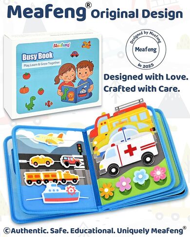 Vehicles Educational Book for Toddlers 1–3, Montessori Quiet Activity & Learning Book with Cars, Trucks & Firefighters, Educational Toy for Early Learning, Travel Toy for Car & Airplane Trips in Kuwait