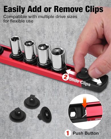 WORKPRO Magnetic Socket Organizer, 1/4" Drive Aluminum Alloy Socket Holder with 12PC Removable Socket Clips for Quick Customization, Socket Rail for Tool Box Drawer (Sockets Not Included) in Kuwait