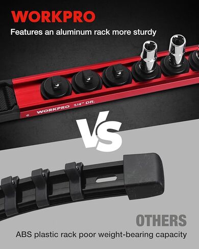 WORKPRO Magnetic Socket Organizer, 1/4" Drive Aluminum Alloy Socket Holder with 12PC Removable Socket Clips for Quick Customization, Socket Rail for Tool Box Drawer (Sockets Not Included) in Kuwait