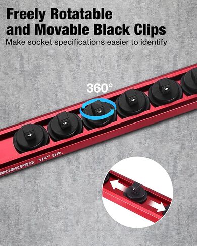 WORKPRO Magnetic Socket Organizer, 1/4" Drive Aluminum Alloy Socket Holder with 12PC Removable Socket Clips for Quick Customization, Socket Rail for Tool Box Drawer (Sockets Not Included) in Kuwait