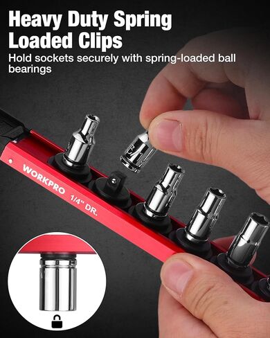 WORKPRO Magnetic Socket Organizer, 1/4" Drive Aluminum Alloy Socket Holder with 12PC Removable Socket Clips for Quick Customization, Socket Rail for Tool Box Drawer (Sockets Not Included) in Kuwait