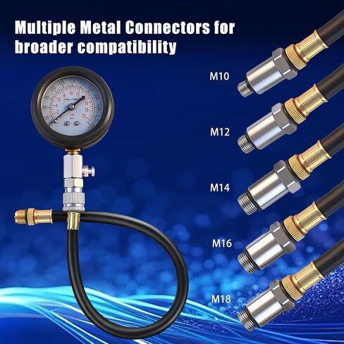 Upgraded Compression Tester & Spark Plug Tester Kit, 0-300 PSI Gauge for Gasoline/Diesel Engines, with Adapters, Hoses & Sturdy Case for Automotive Use in Kuwait