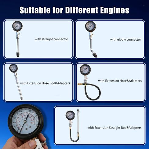 Upgraded Compression Tester & Spark Plug Tester Kit, 0-300 PSI Gauge for Gasoline/Diesel Engines, with Adapters, Hoses & Sturdy Case for Automotive Use in Kuwait