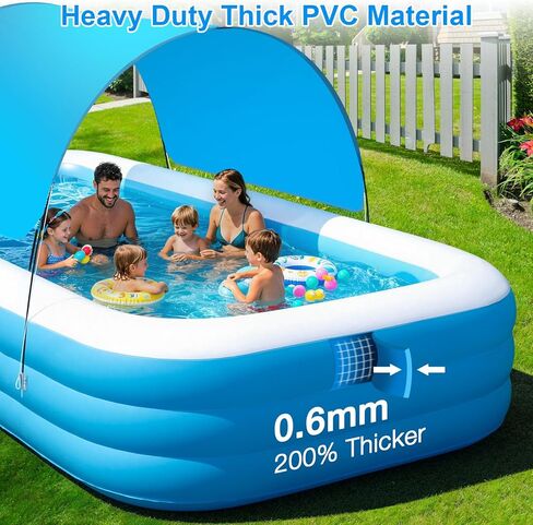 Extra Large Inflatable Pool with Canopy Pump, 145" x 74" x 22" Large Blow Up Pool for Adults Family, Full Size Inflatable Swimming Pool with Big Shade for Backyard Outdoor in Kuwait