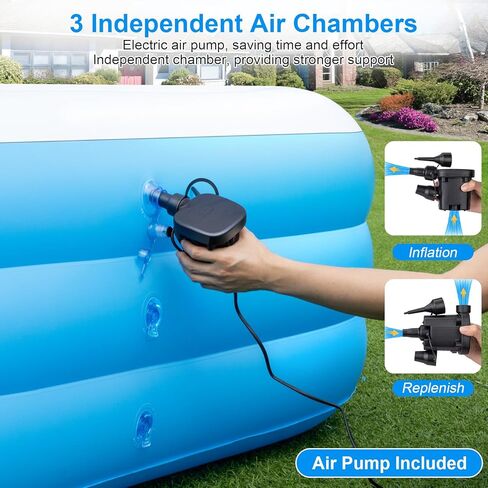 Extra Large Inflatable Pool with Canopy Pump, 145" x 74" x 22" Large Blow Up Pool for Adults Family, Full Size Inflatable Swimming Pool with Big Shade for Backyard Outdoor in Kuwait