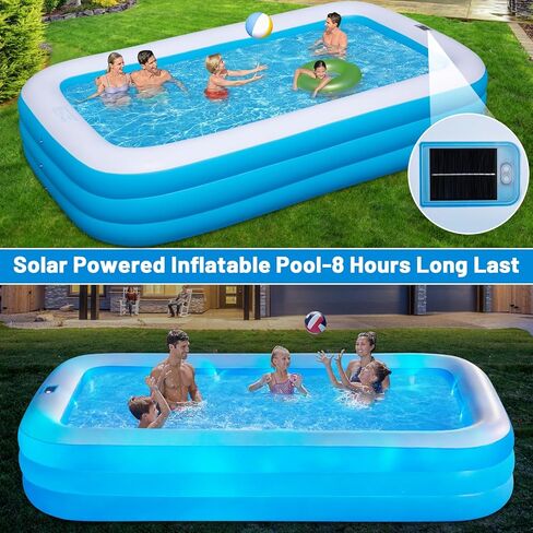 Large Solar Inflatable Pool with Lights, 130"x72"x22", Oversized Thickened Blow Up Pool with Pump, 7 Color Changed Family Swimming Pool for Backyard, Outdoor in Kuwait