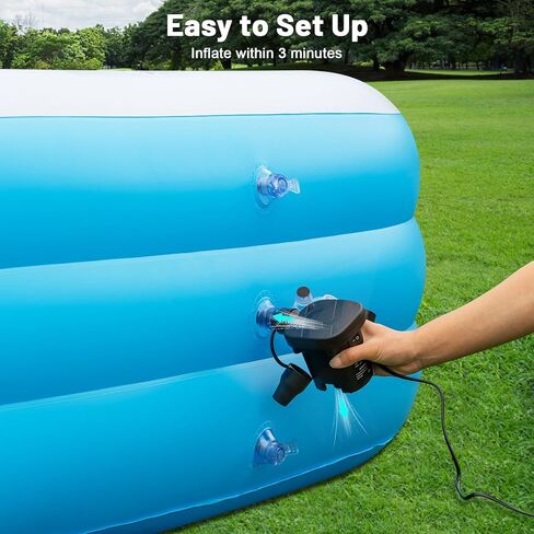 Large Solar Inflatable Pool with Lights, 130"x72"x22", Oversized Thickened Blow Up Pool with Pump, 7 Color Changed Family Swimming Pool for Backyard, Outdoor in Kuwait