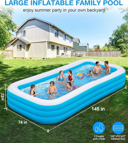 Large Inflatable Swimming Pool - GISAEV 145" x 74" x 22" Oversized Family Blow Up Pool for Adults & Kids, Sturdy Thickened Backyard Kiddie Pool, Easy Setup & Portable (145 Pale) in Kuwait