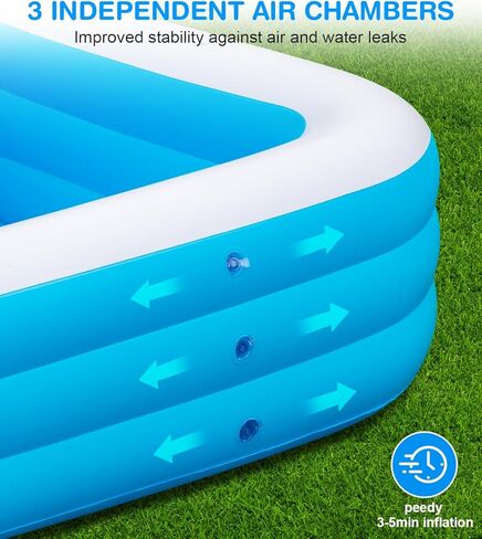 Large Inflatable Swimming Pool - GISAEV 145" x 74" x 22" Oversized Family Blow Up Pool for Adults & Kids, Sturdy Thickened Backyard Kiddie Pool, Easy Setup & Portable (145 Pale) in Kuwait