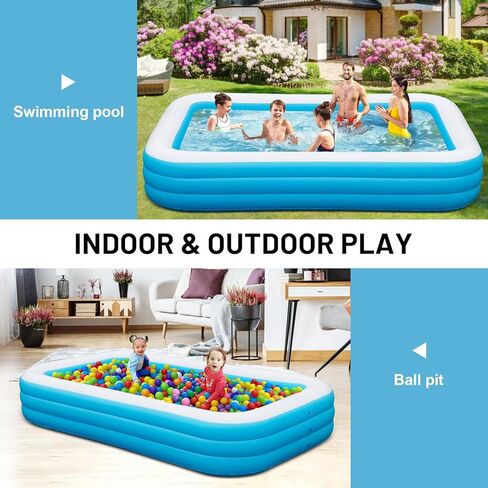 Large Inflatable Swimming Pool - GISAEV 145" x 74" x 22" Oversized Family Blow Up Pool for Adults & Kids, Sturdy Thickened Backyard Kiddie Pool, Easy Setup & Portable (145 Pale) in Kuwait