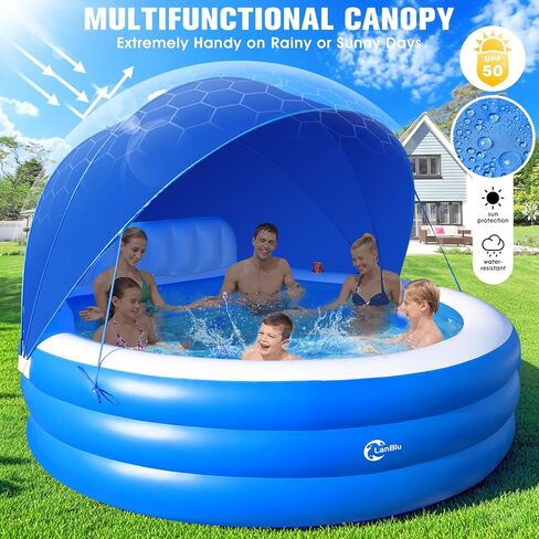 2026 Extra Large Upgraded Inflatable Pool with Canopy,Inflatable Family Lounge Pool,Round Blow Up Pool for Adult with Bench&Backrest,Swim Center Easy Backyard Pools for Kids & Adults90*90"*80" in Kuwait