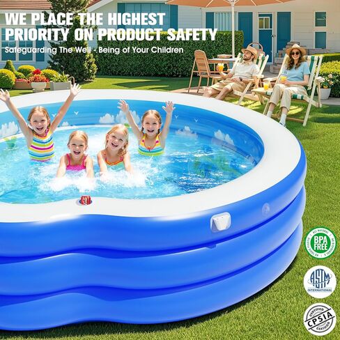 2026 Extra Large Upgraded Inflatable Pool with Canopy,Inflatable Family Lounge Pool,Round Blow Up Pool for Adult with Bench&Backrest,Swim Center Easy Backyard Pools for Kids & Adults90*90"*80" in Kuwait