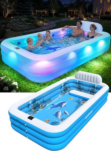 Extra Large Inflatable Pool with Lights,Upgraded Solar Powered Blow Up Pool for Adults,Inflatable Kids Swimming Pool with Seat& Backrest,Big Inflatable Kids Pool for Backyard,120x73x20IN in Kuwait