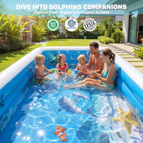 Extra Large Inflatable Pool with Lights,Upgraded Solar Powered Blow Up Pool for Adults,Inflatable Kids Swimming Pool with Seat& Backrest,Big Inflatable Kids Pool for Backyard,120x73x20IN in Kuwait