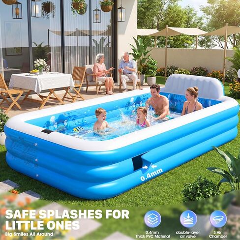 Extra Large Inflatable Pool with Lights,Upgraded Solar Powered Blow Up Pool for Adults,Inflatable Kids Swimming Pool with Seat& Backrest,Big Inflatable Kids Pool for Backyard,120x73x20IN in Kuwait