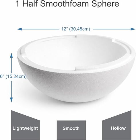 12" Foam Half Sphere – Made in the USA Smooth White Polystyrene Hemisphere for DIY Crafts, Floral Arrangements & School Projects – High Density, Pack of 1 in Kuwait