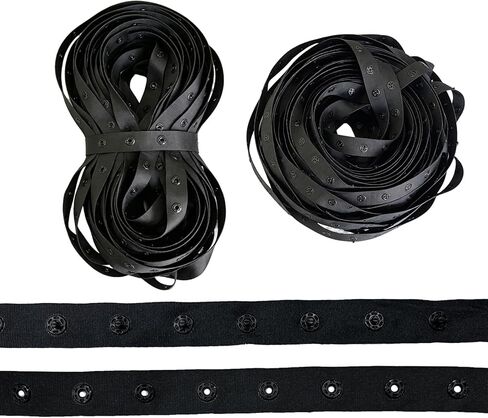 16 Yards Black Snap Button Trim Sewing Fastener Buckles Ribbon, 2 Rolls Polyester Snap Button Tape Accessories for DIY Sewing Clothing Hats Dress in Kuwait