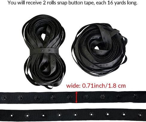 16 Yards Black Snap Button Trim Sewing Fastener Buckles Ribbon, 2 Rolls Polyester Snap Button Tape Accessories for DIY Sewing Clothing Hats Dress in Kuwait