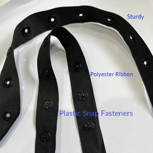 16 Yards Black Snap Button Trim Sewing Fastener Buckles Ribbon, 2 Rolls Polyester Snap Button Tape Accessories for DIY Sewing Clothing Hats Dress in Kuwait