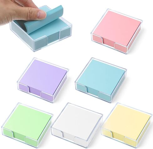 6 Pcs Acrylic Sticky Note Holder, 3 x 3 Inch Clear Sticky Note Holders with 6 Colors Non-Stick Notes Refillable Notepad Holder for Offices, Homes, Schools in Kuwait