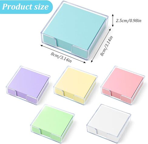 6 Pcs Acrylic Sticky Note Holder, 3 x 3 Inch Clear Sticky Note Holders with 6 Colors Non-Stick Notes Refillable Notepad Holder for Offices, Homes, Schools in Kuwait
