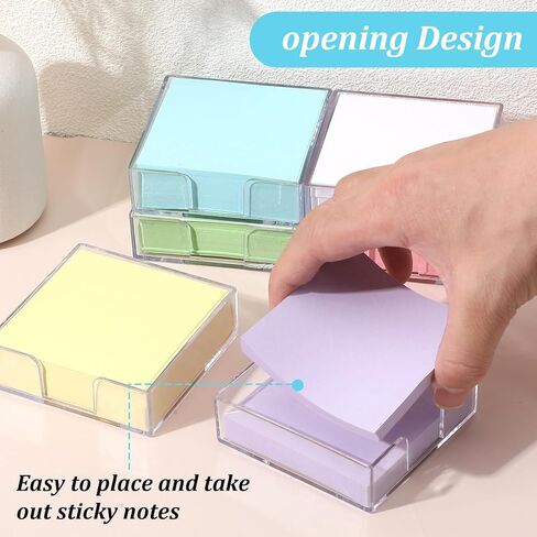 6 Pcs Acrylic Sticky Note Holder, 3 x 3 Inch Clear Sticky Note Holders with 6 Colors Non-Stick Notes Refillable Notepad Holder for Offices, Homes, Schools in Kuwait