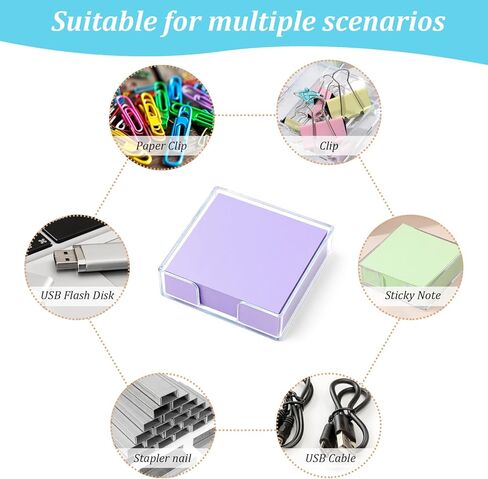 6 Pcs Acrylic Sticky Note Holder, 3 x 3 Inch Clear Sticky Note Holders with 6 Colors Non-Stick Notes Refillable Notepad Holder for Offices, Homes, Schools in Kuwait