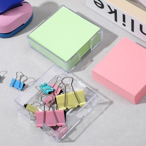 6 Pcs Acrylic Sticky Note Holder, 3 x 3 Inch Clear Sticky Note Holders with 6 Colors Non-Stick Notes Refillable Notepad Holder for Offices, Homes, Schools in Kuwait