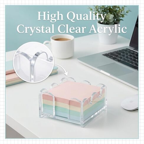 Scalloped Acrylic Sticky Note Holder 3x3 Inch Clear Cute Notepad Dispenser with Wave Design Thick Acrylic Desk Organizer for Office, Home, Dorm, Classroom Desk in Kuwait