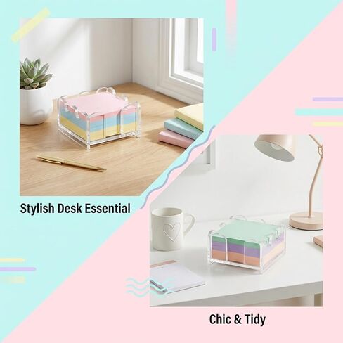 Scalloped Acrylic Sticky Note Holder 3x3 Inch Clear Cute Notepad Dispenser with Wave Design Thick Acrylic Desk Organizer for Office, Home, Dorm, Classroom Desk in Kuwait