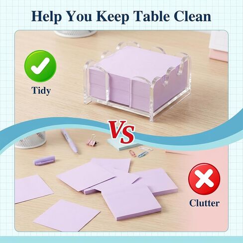 Scalloped Acrylic Sticky Note Holder 3x3 Inch Clear Cute Notepad Dispenser with Wave Design Thick Acrylic Desk Organizer for Office, Home, Dorm, Classroom Desk in Kuwait