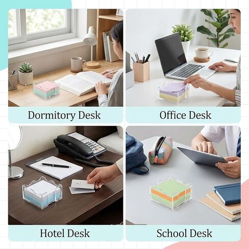 Scalloped Acrylic Sticky Note Holder 3x3 Inch Clear Cute Notepad Dispenser with Wave Design Thick Acrylic Desk Organizer for Office, Home, Dorm, Classroom Desk in Kuwait