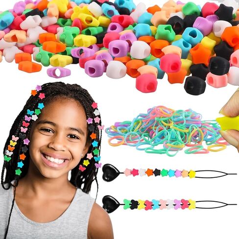 مجموعة 200 خرزة شعر من السيليكون من Waldeinsamkeit 5 مم خرزة شعر على شكل نجمة فراشة 10 ألوان للفتيات الضفائر 2 خرزات بلاستيكية سريعة 100 شريط مطاطي مرن خرزات شعر سيليكون دقيقة ناعمة للضفائر in Kuwait