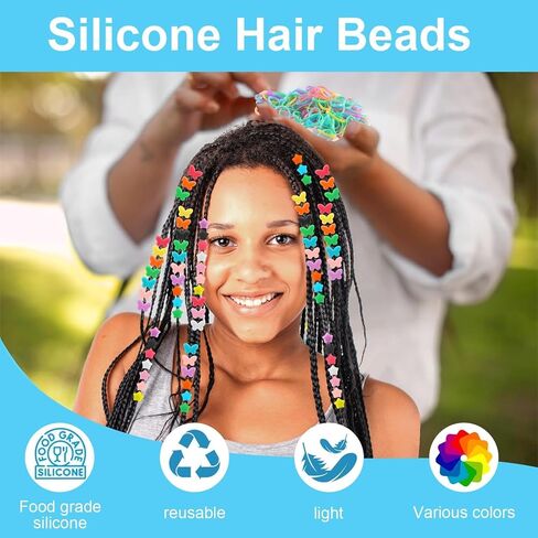 مجموعة 200 خرزة شعر من السيليكون من Waldeinsamkeit 5 مم خرزة شعر على شكل نجمة فراشة 10 ألوان للفتيات الضفائر 2 خرزات بلاستيكية سريعة 100 شريط مطاطي مرن خرزات شعر سيليكون دقيقة ناعمة للضفائر in Kuwait