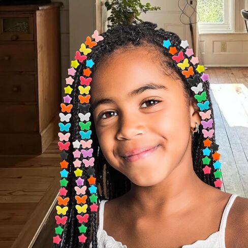مجموعة 200 خرزة شعر من السيليكون من Waldeinsamkeit 5 مم خرزة شعر على شكل نجمة فراشة 10 ألوان للفتيات الضفائر 2 خرزات بلاستيكية سريعة 100 شريط مطاطي مرن خرزات شعر سيليكون دقيقة ناعمة للضفائر in Kuwait