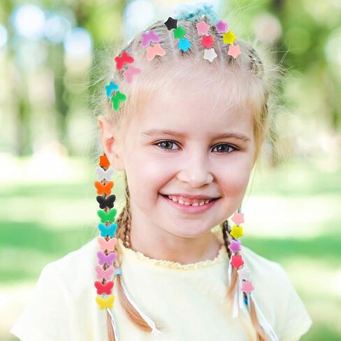 مجموعة 200 خرزة شعر من السيليكون من Waldeinsamkeit 5 مم خرزة شعر على شكل نجمة فراشة 10 ألوان للفتيات الضفائر 2 خرزات بلاستيكية سريعة 100 شريط مطاطي مرن خرزات شعر سيليكون دقيقة ناعمة للضفائر in Kuwait