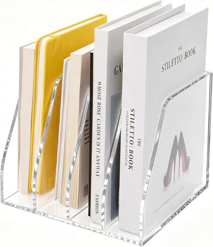 Lovemolly Acrylic Magazine File Holder – 4-Slot Clear Desk Organizer, Vertical Document Sorter for Office, Home & Classroom, No-Assembly Tabletop Rack for Folders, Books & Tablets, 7.09x8.07x6.3 in in Kuwait