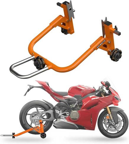 Sport Motorcycle Rear Stand,Paddock Stand, 360° Movable Lift Stand, Heavy Duty with Wheels, 880 lb Capacity (Orange, Double Arm) in Kuwait