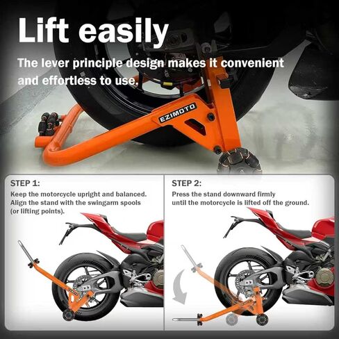 Sport Motorcycle Rear Stand,Paddock Stand, 360° Movable Lift Stand, Heavy Duty with Wheels, 880 lb Capacity (Orange, Double Arm) in Kuwait