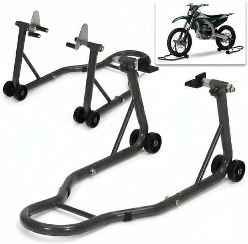 PioneerWorks 900LBS Heavy Duty Universal Motorcycle Stand Lift, Steel Paddock Stand Front and Rear Wheel Lift Stand Combo for Yamaha Honda Kawasaki Suzuki BMW and Most Sport Bikes 2 Packs Black in Kuwait