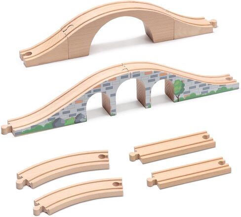 SainSmart Jr. 9 Pcs Wooden Train Track Expansion with Bridge, Wood Train Track Pieces Compatible with Thomas, Brio, Chuggington – Sturdy Hardwood for Long-Lasting Play, Ideal Gift for Kids 3-7 in Kuwait