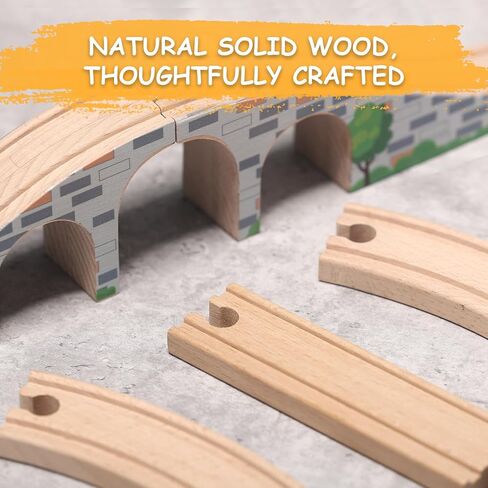 SainSmart Jr. 9 Pcs Wooden Train Track Expansion with Bridge, Wood Train Track Pieces Compatible with Thomas, Brio, Chuggington – Sturdy Hardwood for Long-Lasting Play, Ideal Gift for Kids 3-7 in Kuwait