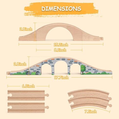 SainSmart Jr. 9 Pcs Wooden Train Track Expansion with Bridge, Wood Train Track Pieces Compatible with Thomas, Brio, Chuggington – Sturdy Hardwood for Long-Lasting Play, Ideal Gift for Kids 3-7 in Kuwait