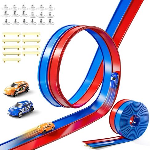 15 Ft Flexible Race Track Set for Kids 3 4 5 6 7 8 Years Old, Race Car Ramp Track with 2 Small Cars, Portable Car Track for Toddlers 3-8, Birthday Gifts for Boys Girls Ages 3+ in Kuwait