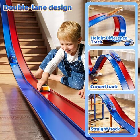 15 Ft Flexible Race Track Set for Kids 3 4 5 6 7 8 Years Old, Race Car Ramp Track with 2 Small Cars, Portable Car Track for Toddlers 3-8, Birthday Gifts for Boys Girls Ages 3+ in Kuwait