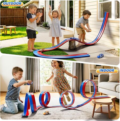 15 Ft Flexible Race Track Set for Kids 3 4 5 6 7 8 Years Old, Race Car Ramp Track with 2 Small Cars, Portable Car Track for Toddlers 3-8, Birthday Gifts for Boys Girls Ages 3+ in Kuwait